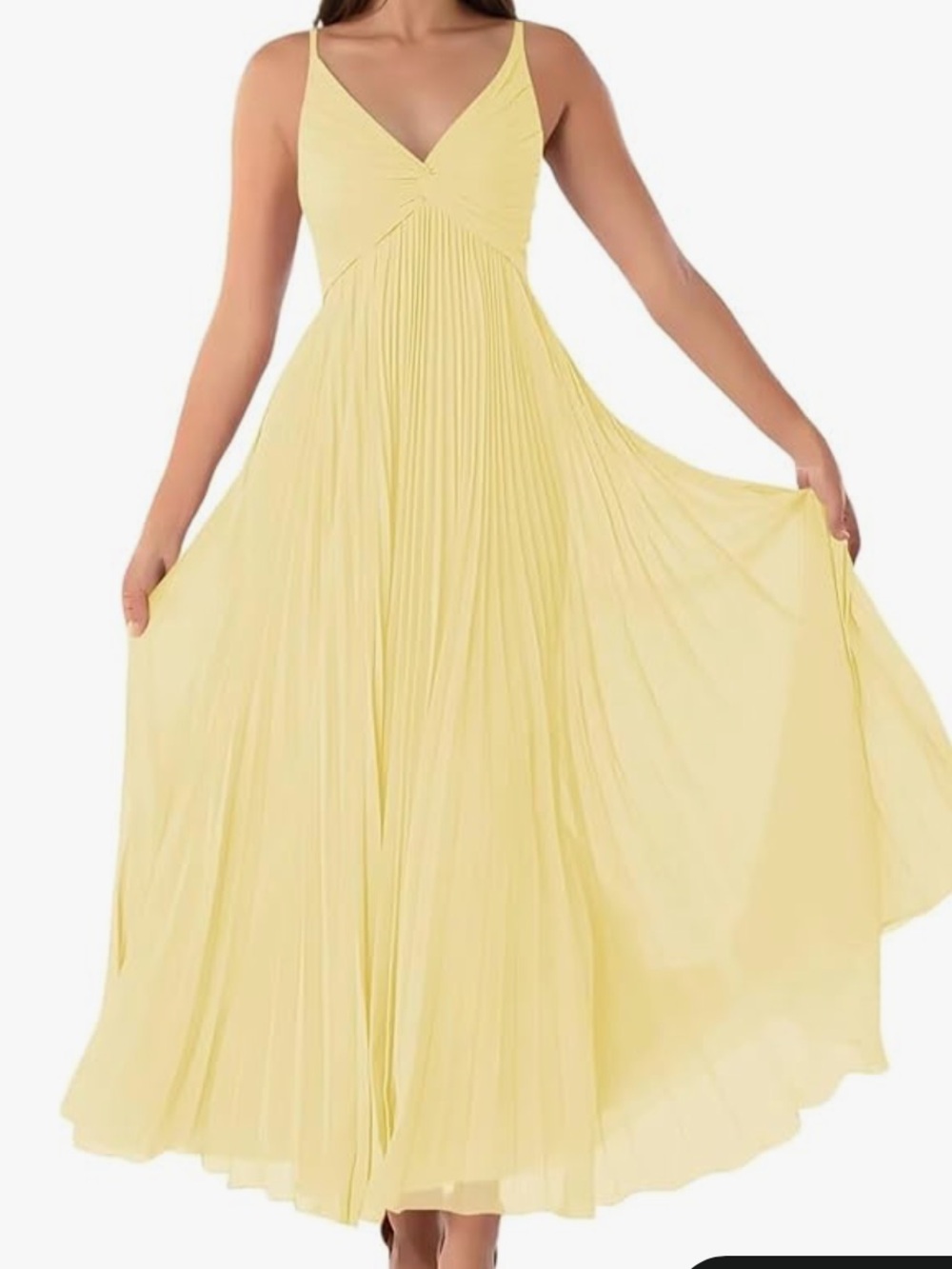 Uknztcl Women's Flutter Pleated Yellow Bridesmaid Dress Long,twisted bodice top